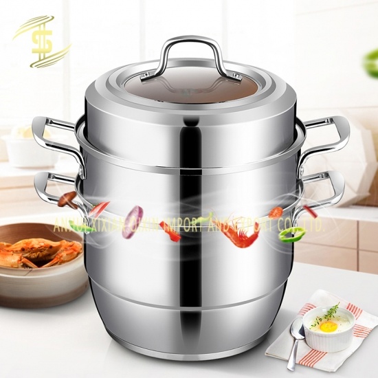 Manufacturer 304 stainless steel three-layer steamer large capacity household 3-4 people -CH-Lotus Fishing