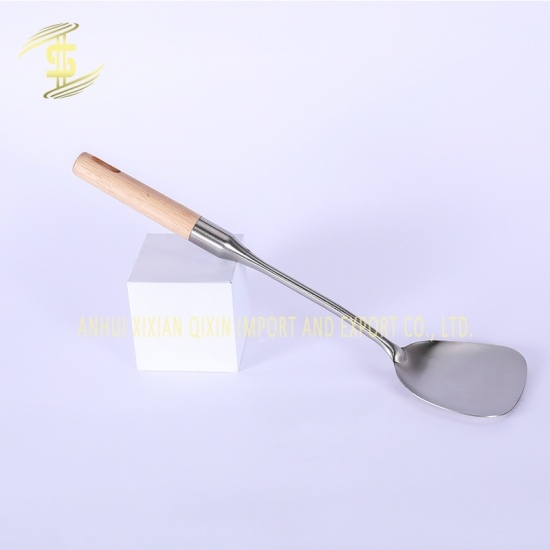 Cheapest 304 stainless steel kitchen cooking spoon & shovel household wooden handle -CH-Lotus Fishing